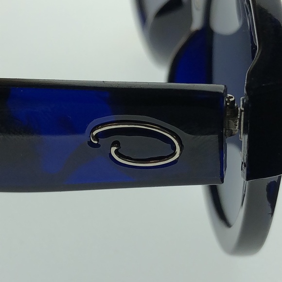 Oscar DeLa Renta Round Royal Blue Tortoise Shell Thick Arm Blue Tint - Picture 8 of 8